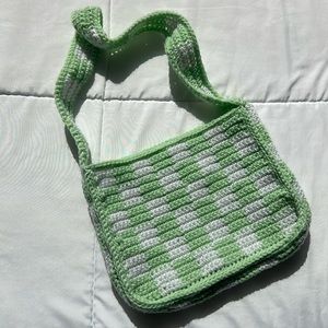 Handmade Crochet Sage Green Checkered Bag